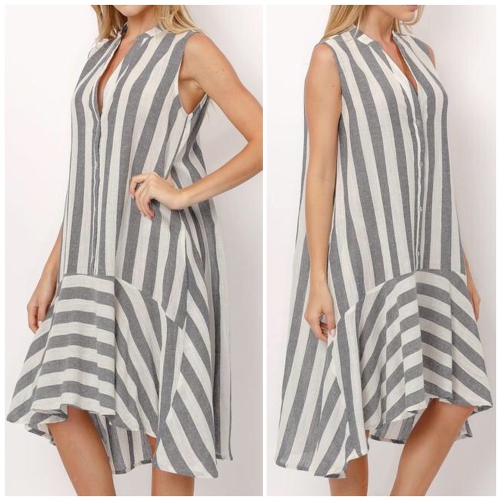 ❗️LAST 1❗️Navy Striped Drop Waist Midi Dress - Picture 2 of 4